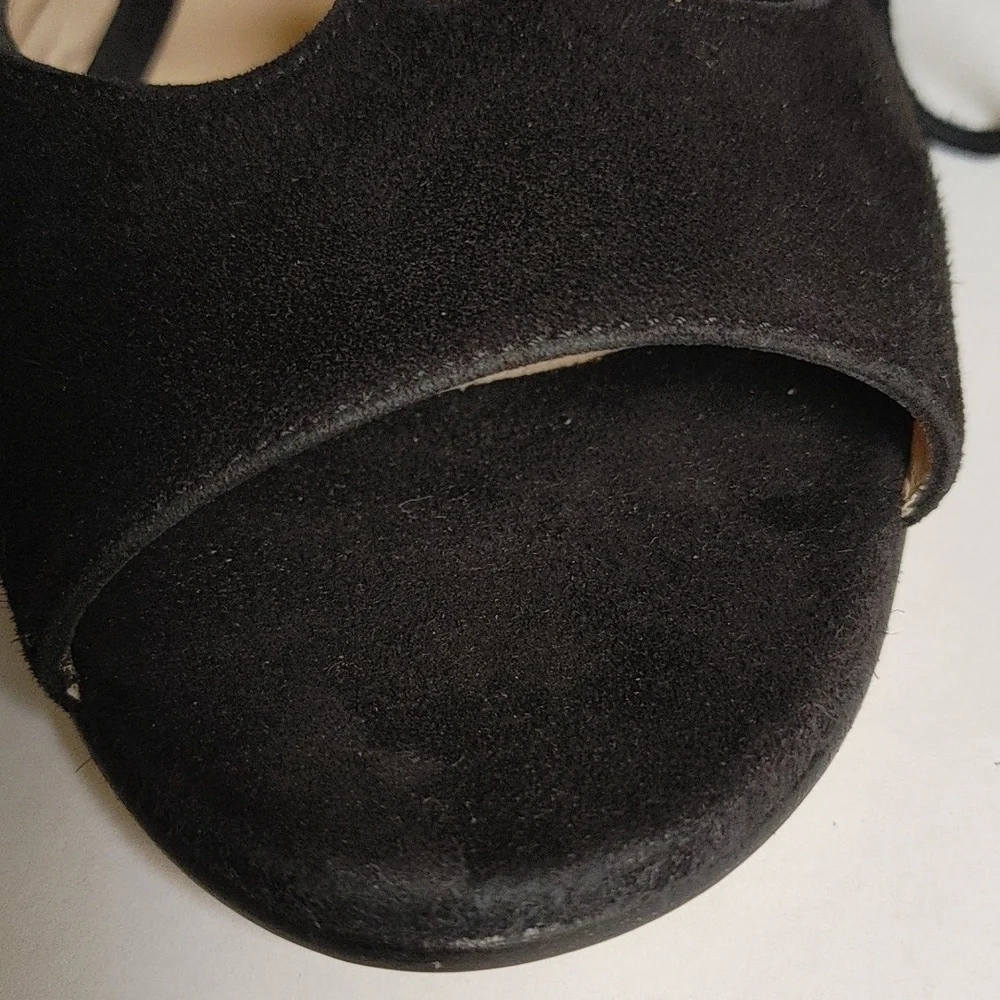 Amalfi By Rangoni Firenze Black Suede Wedge Lace Up Open Toe Ankle Sandals 8M